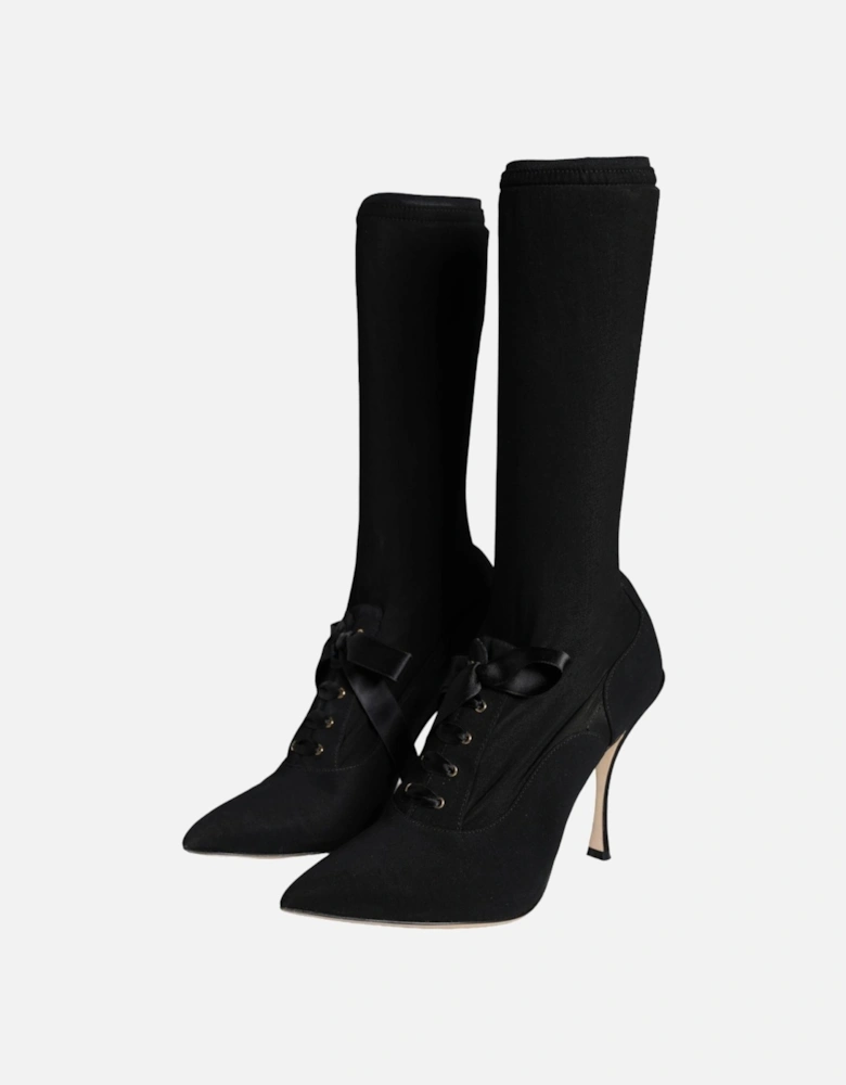 Black Stiletto Heels Mid Calf Boots Shoes Women