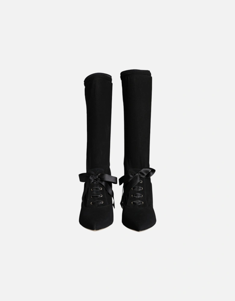 Black Stiletto Heels Mid Calf Boots Shoes Women