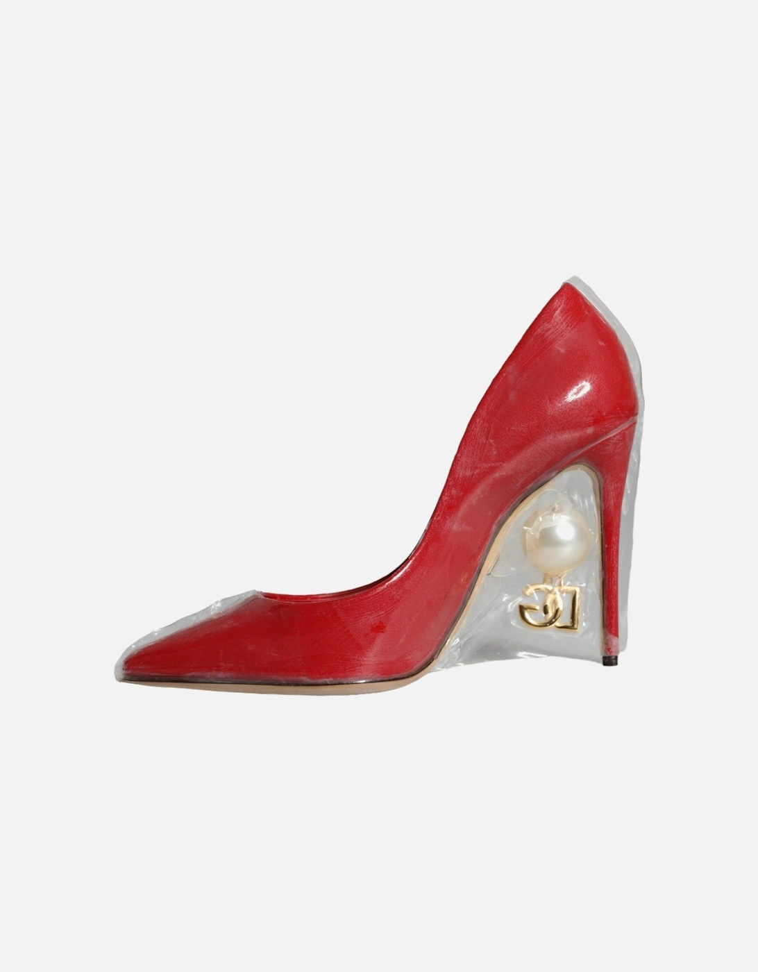 Red Patent Leather Faux Pearl Heels Pumps Shoes Women