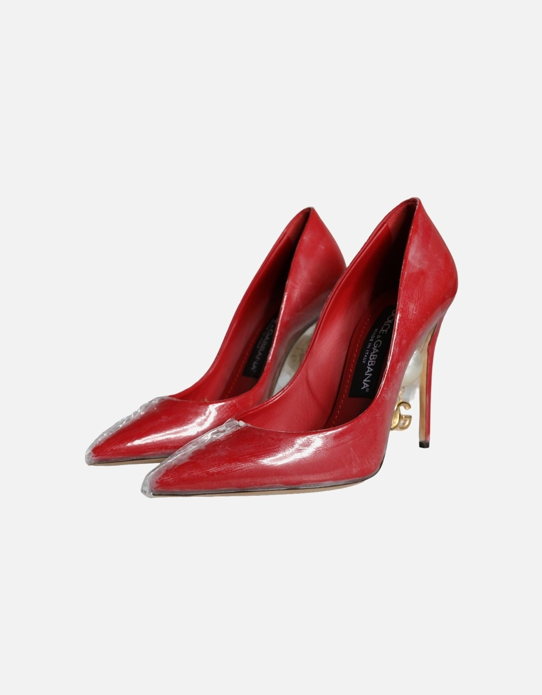 Red Patent Leather Faux Pearl Heels Pumps Shoes Women