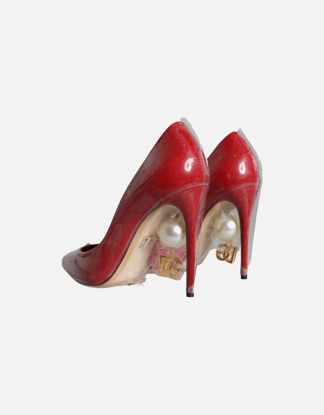 Red Patent Leather Faux Pearl Heels Pumps Shoes Women