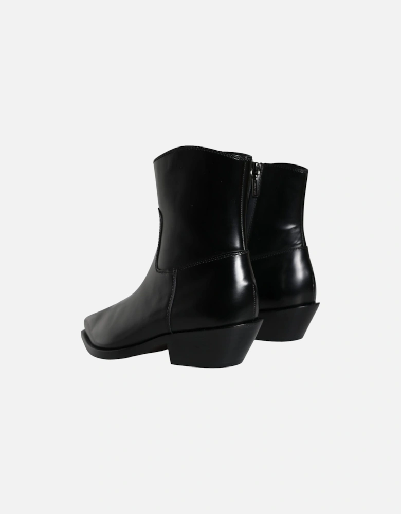 Black Leather Ankle Boots Booties Shoes Women