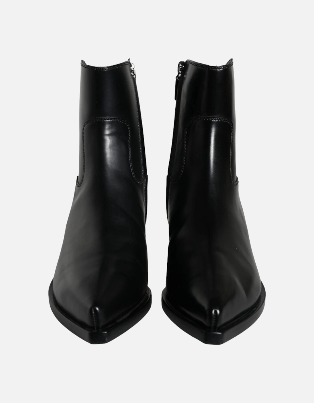 Black Leather Ankle Boots Booties Shoes Women