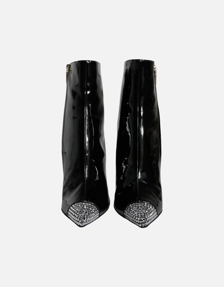 Black Patent Leather Crystal Heel Boots Shoes Women