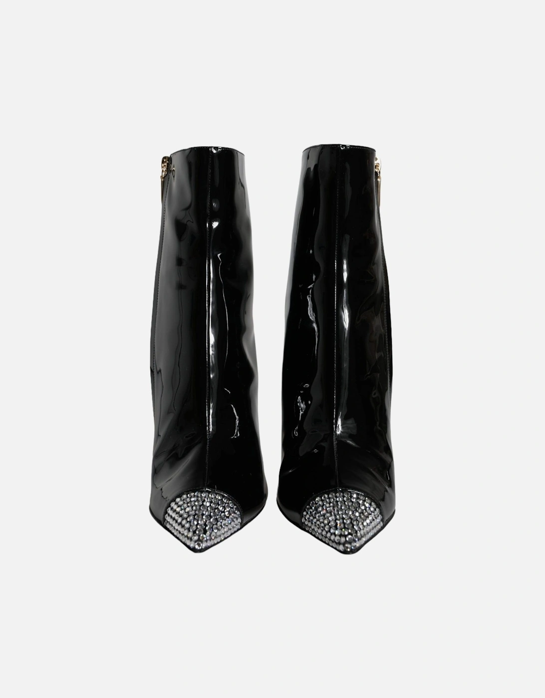 Black Patent Leather Crystal Heel Boots Shoes Women