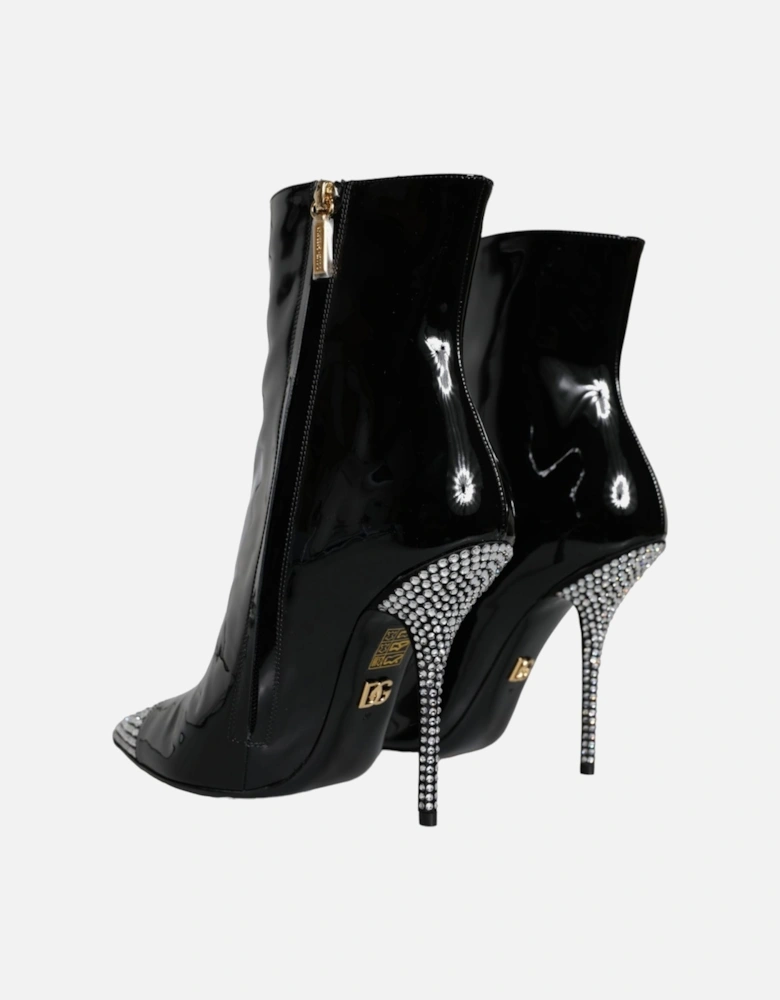 Black Patent Leather Crystal Heel Boots Shoes Women