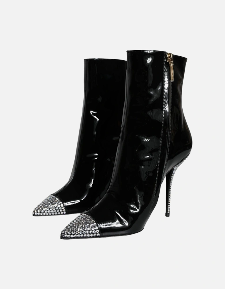 Black Patent Leather Crystal Heel Boots Shoes Women