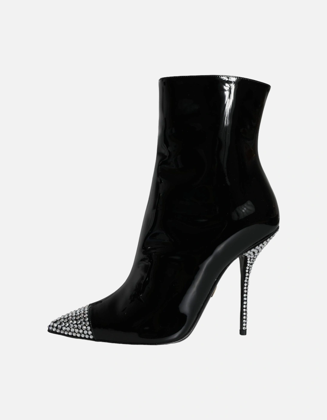 Black Patent Leather Crystal Heel Boots Shoes Women