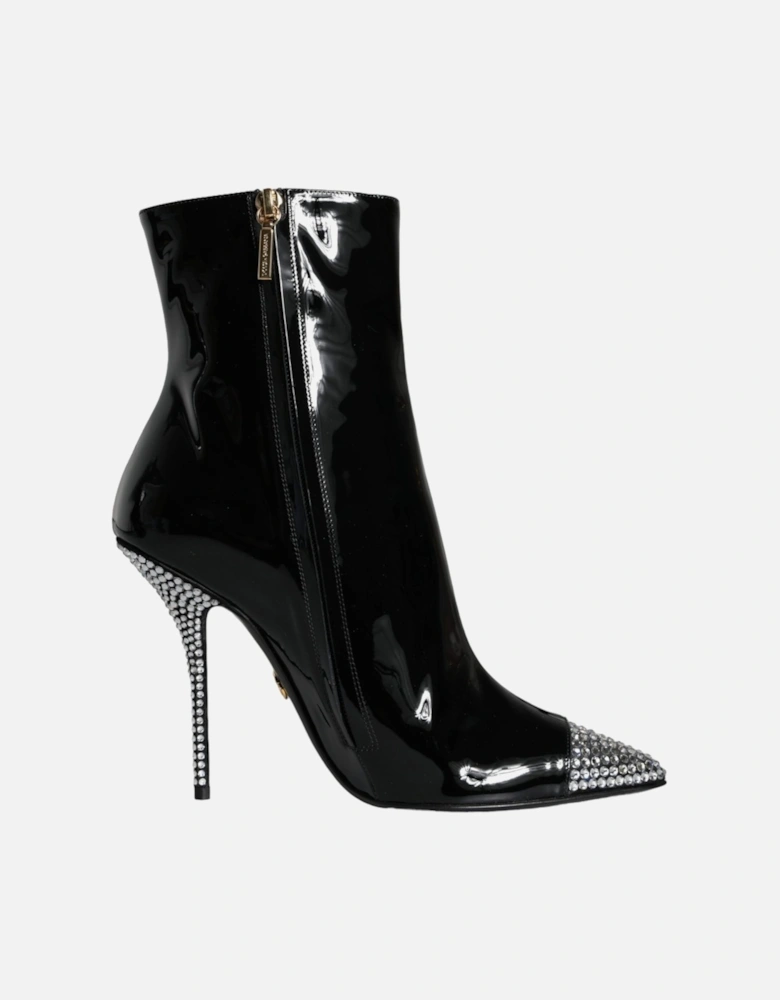 Black Patent Leather Crystal Heel Boots Shoes Women