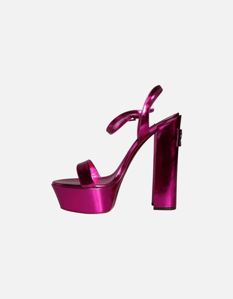 Ankle Strap Platform Sandals with Logo Embellishment Women - Fuchsia