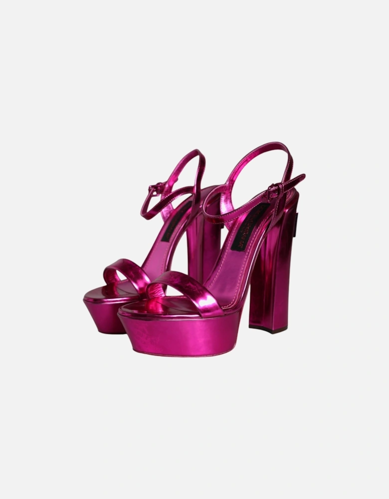Ankle Strap Platform Sandals with Logo Embellishment Women - Fuchsia