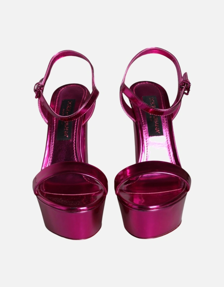 Ankle Strap Platform Sandals with Logo Embellishment Women - Fuchsia