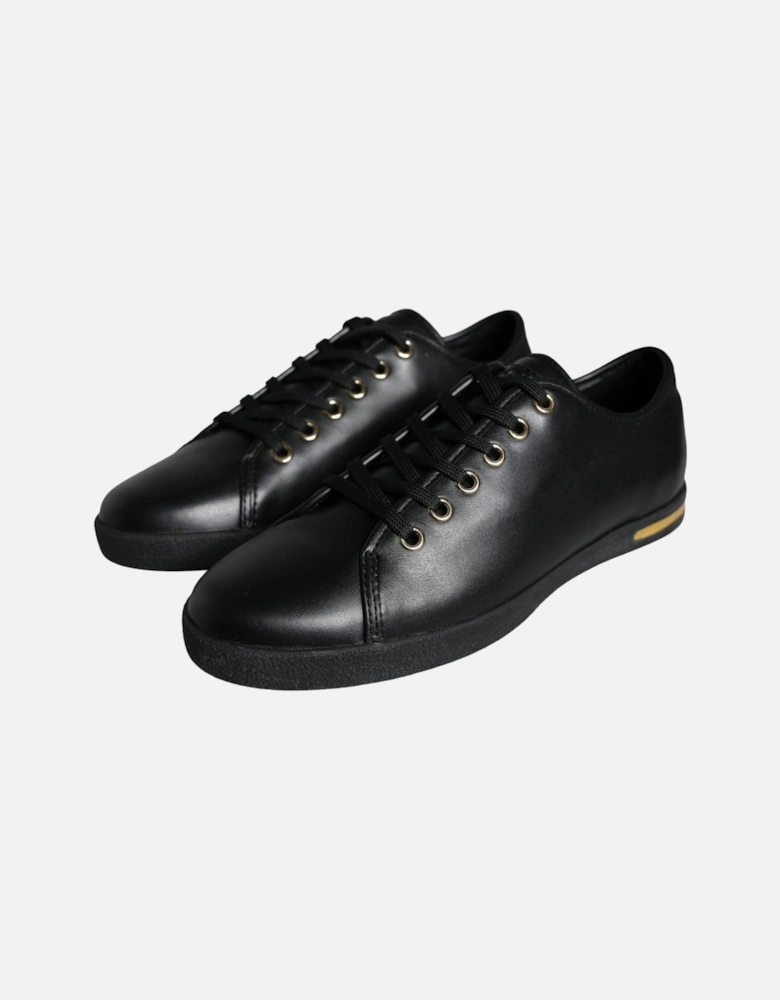 Black Gold Leather Classic Sneakers Shoes Women - Gold Black