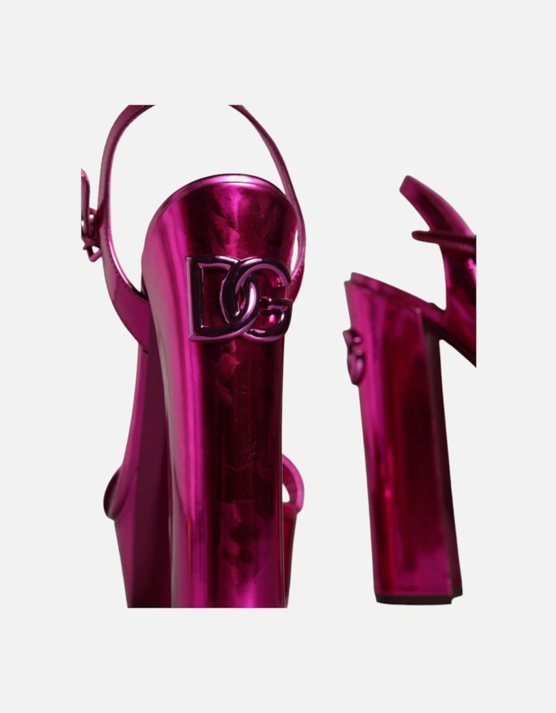 Ankle Strap Platform Sandals with Logo Embellishment Women - Fuchsia
