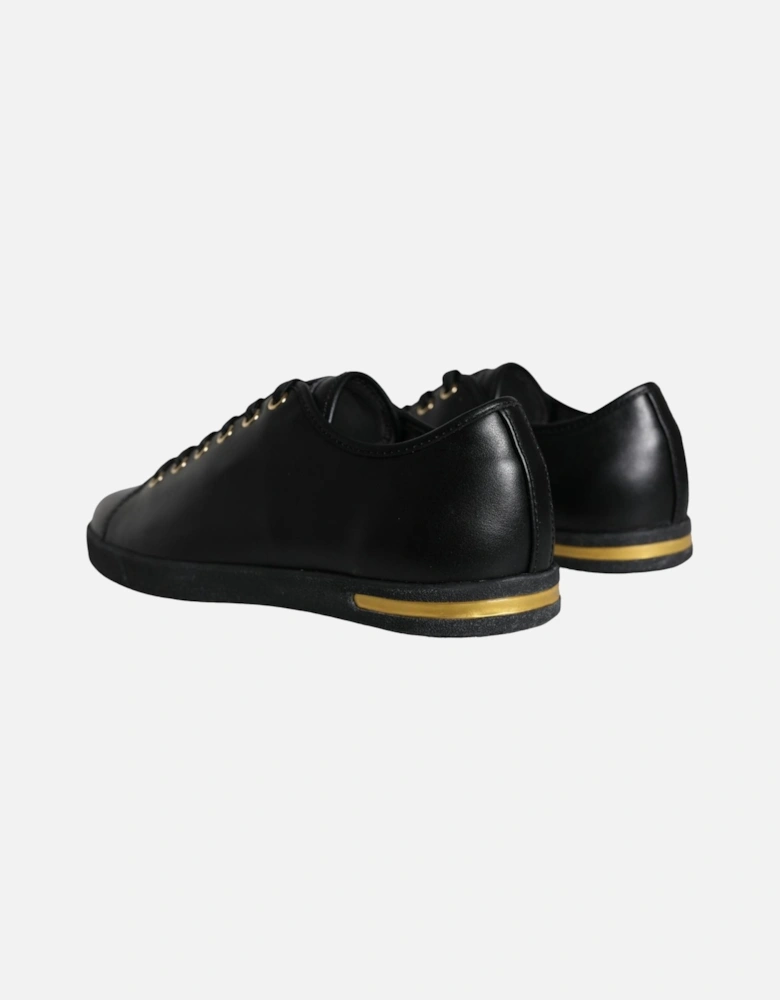 Black Gold Leather Classic Sneakers Shoes Women - Gold Black