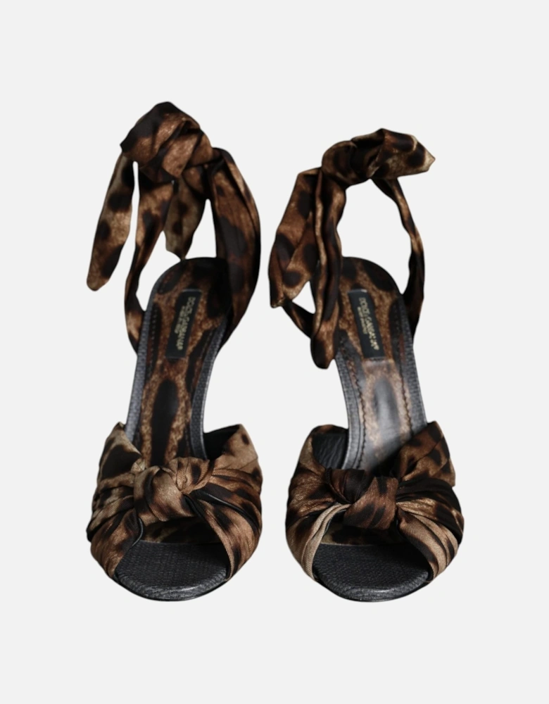 Ankle Strap Silk Sandals with Animal Print Women - Brown Pumps