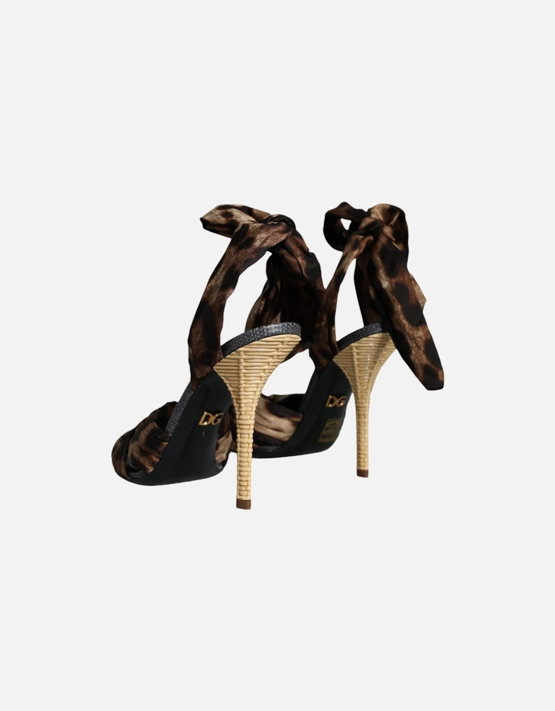 Ankle Strap Silk Sandals with Animal Print Women - Brown Pumps