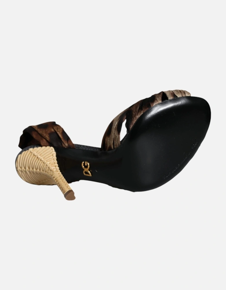 Ankle Strap Silk Sandals with Animal Print Women - Brown Pumps