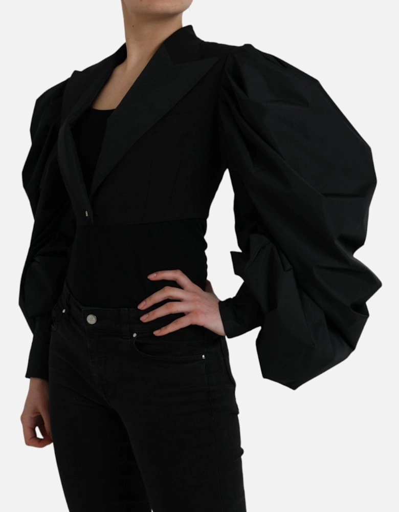 Polyester Blend Jacket with Satin Lapels and Puff Sleeves. Women -