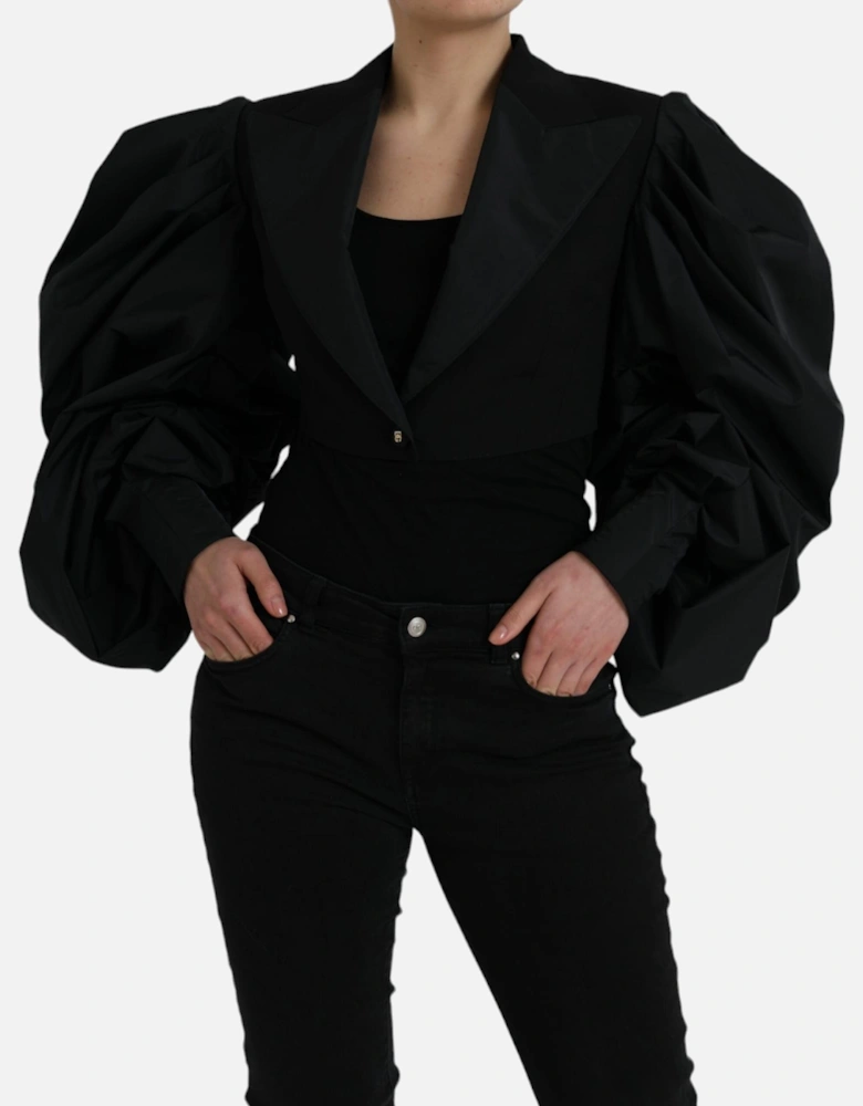 Polyester Blend Jacket with Satin Lapels and Puff Sleeves. Women -
