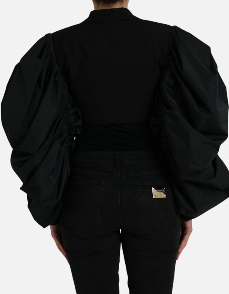 Polyester Blend Jacket with Satin Lapels and Puff Sleeves. Women -