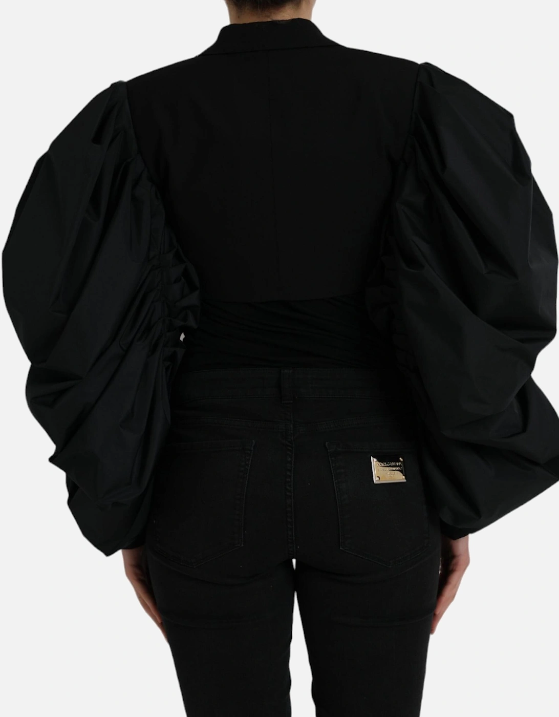 Polyester Blend Jacket with Satin Lapels and Puff Sleeves. Women -
