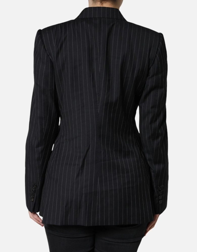 Striped Double-Breasted Virgin Wool Blazer Women - Black Suits