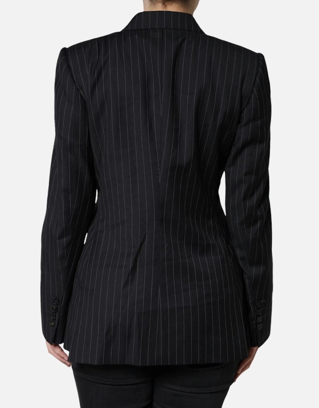 Striped Double-Breasted Virgin Wool Blazer Women - Black Suits