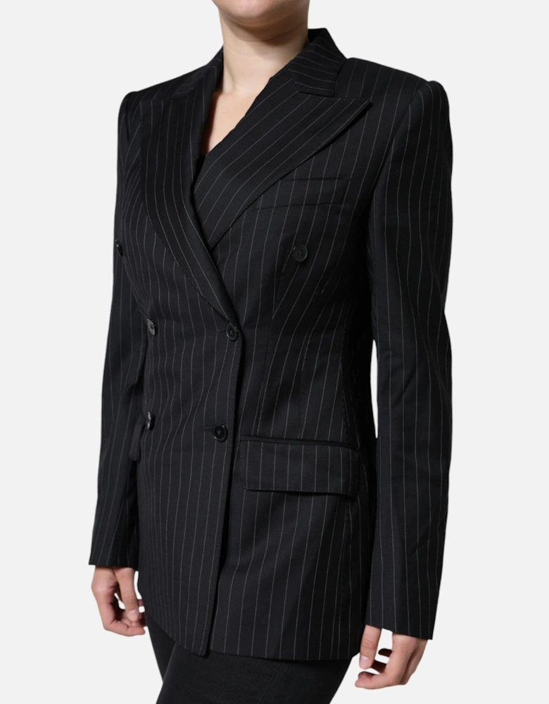 Striped Double-Breasted Virgin Wool Blazer Women - Black Suits