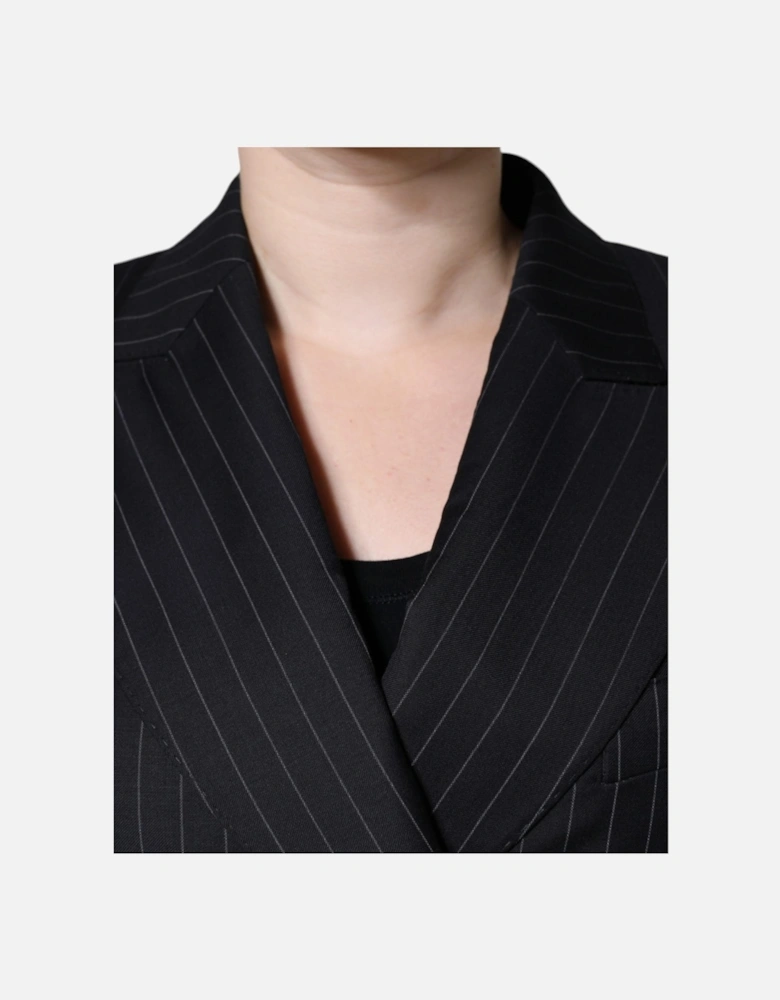 Striped Double-Breasted Virgin Wool Blazer Women - Black Suits