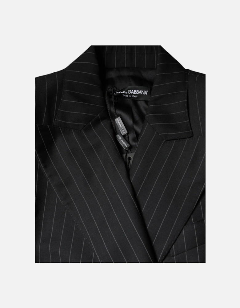 Striped Double-Breasted Virgin Wool Blazer Women - Black Suits