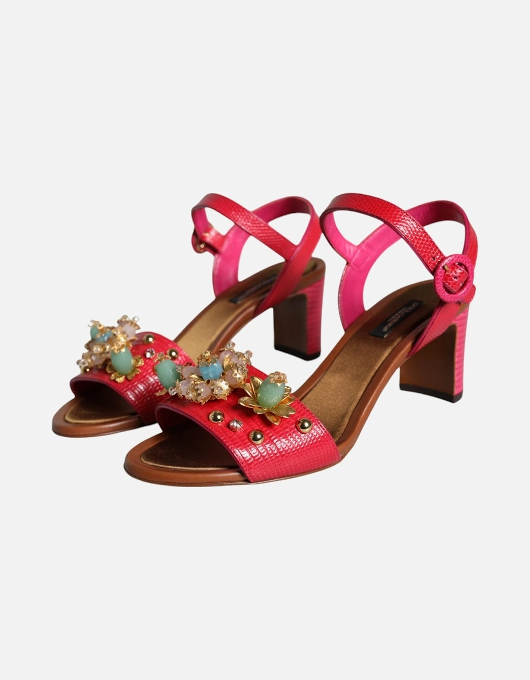 Fuchsia Leather Embellished Keira Sandals Shoes Women