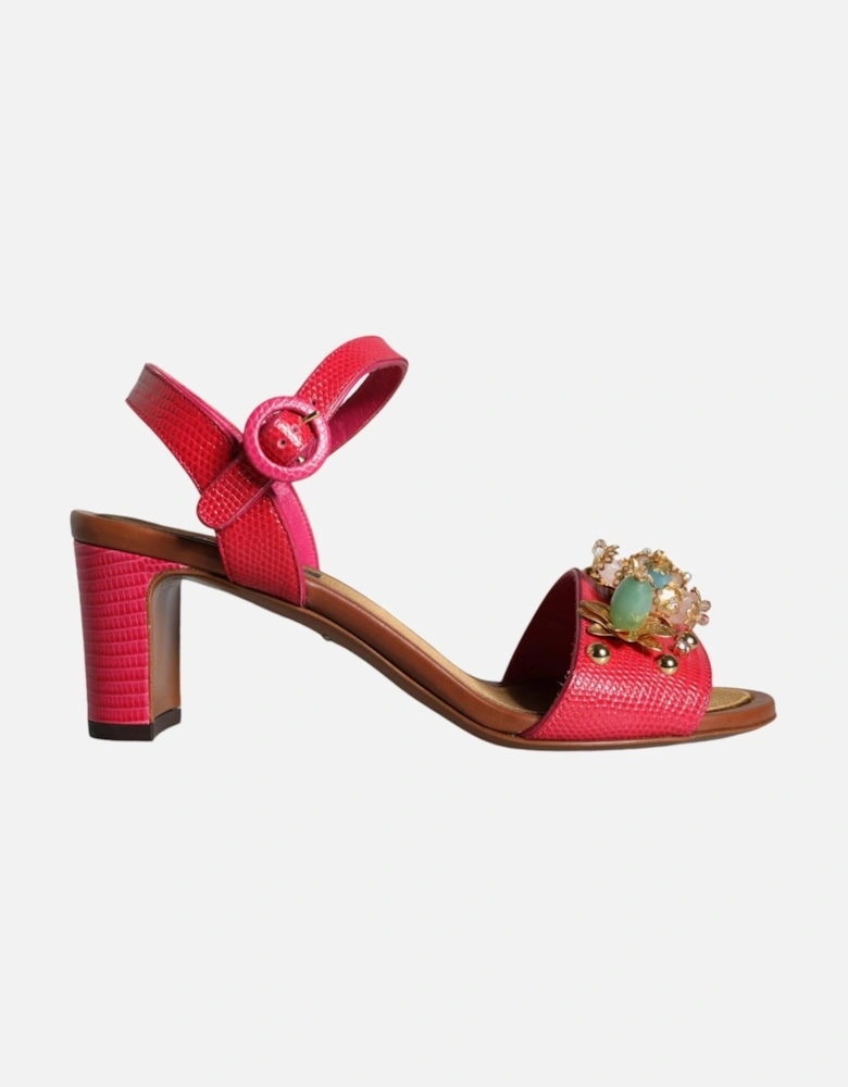 Fuchsia Leather Embellished Keira Sandals Shoes Women