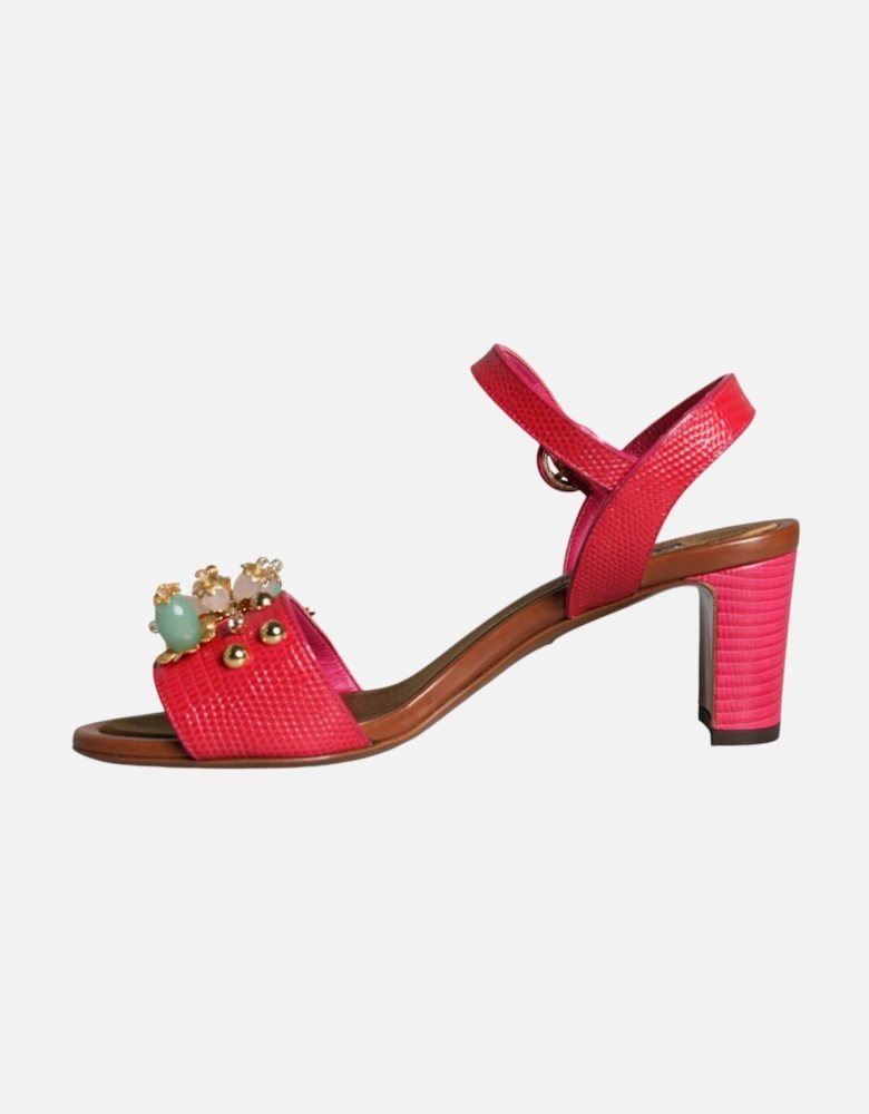 Fuchsia Leather Embellished Keira Sandals Shoes Women