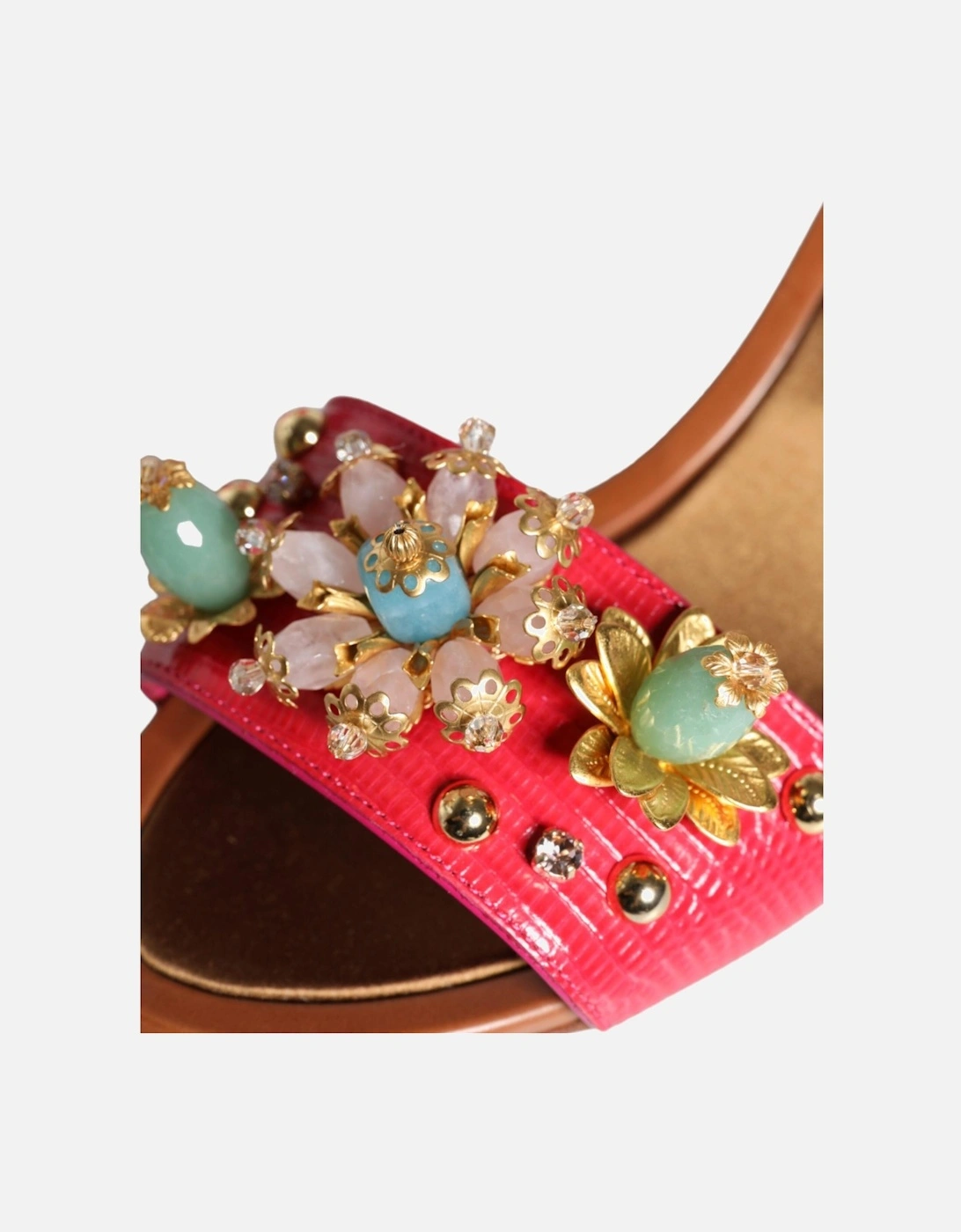 Fuchsia Leather Embellished Keira Sandals Shoes Women