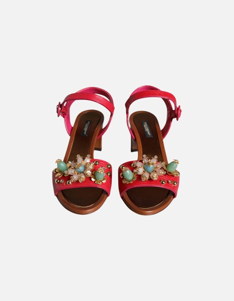 Fuchsia Leather Embellished Keira Sandals Shoes Women