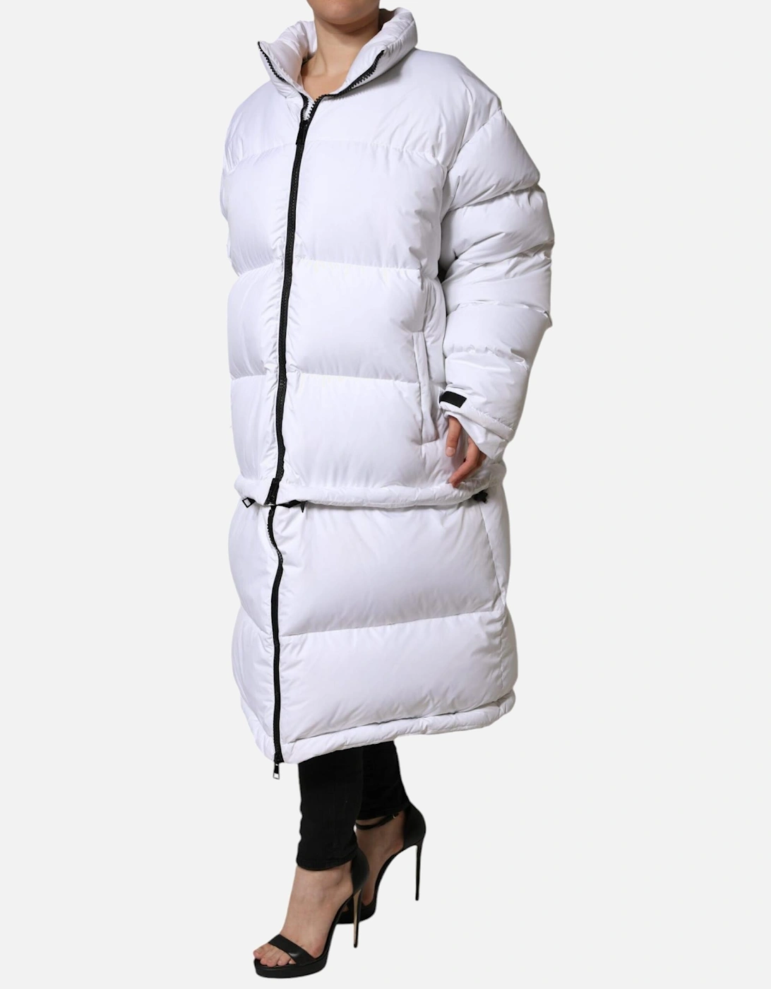 Full Zip Puffer Jacket with Logo Details Women - White Jackets