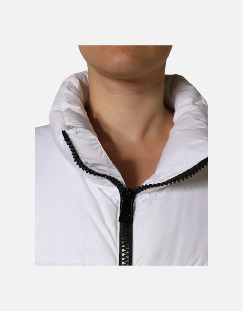 Full Zip Puffer Jacket with Logo Details Women - White Jackets