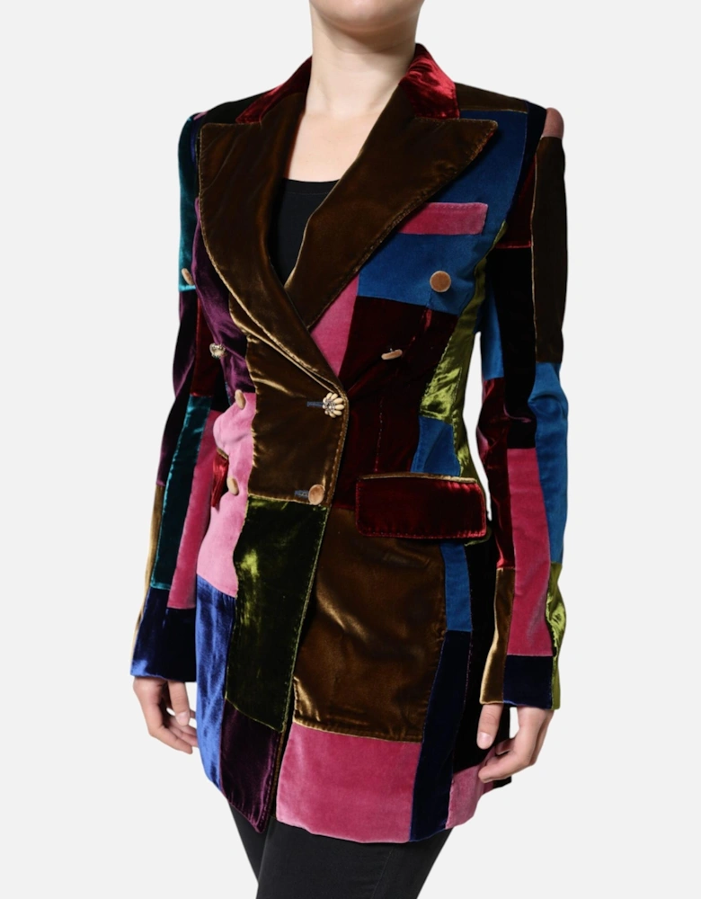 Double-Breasted Multicolor Patchwork Blazer Women Suits