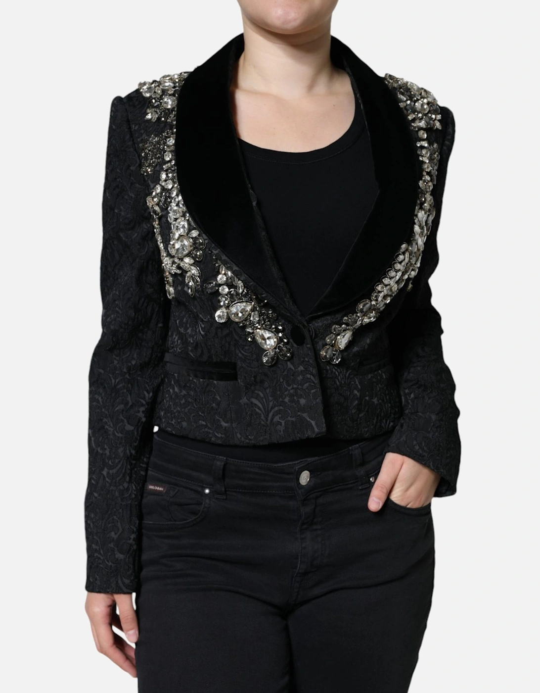 Single Breasted Embellished Jacquard Jacket Women - Black Jackets, 6 of 5