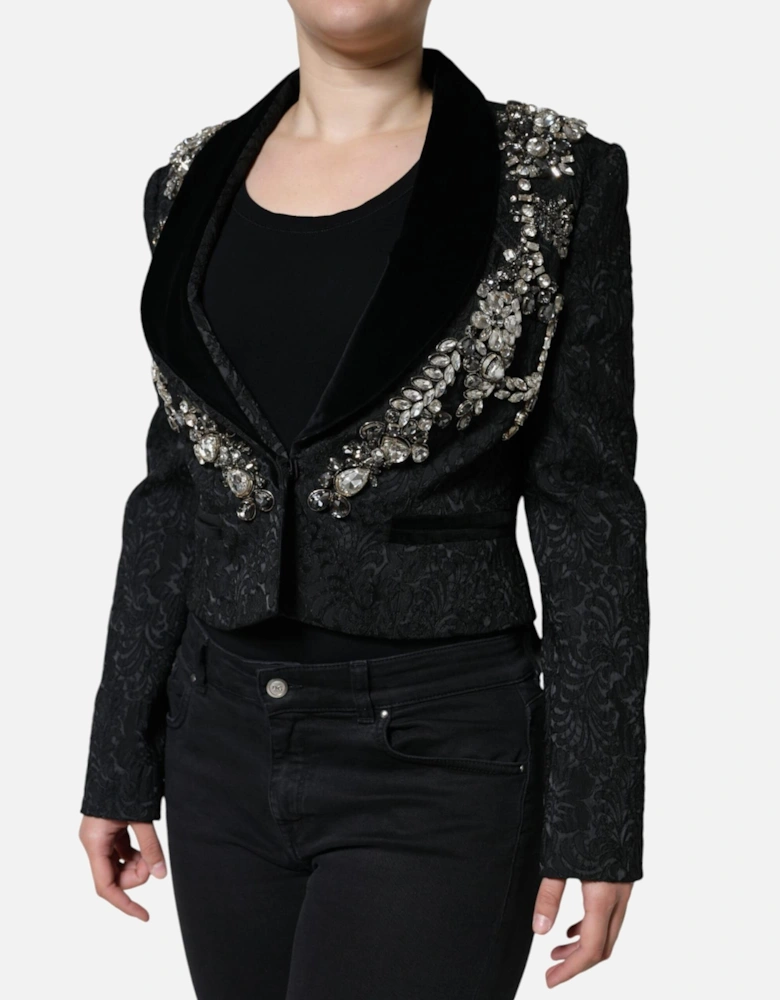 Single Breasted Embellished Jacquard Jacket Women - Black Jackets