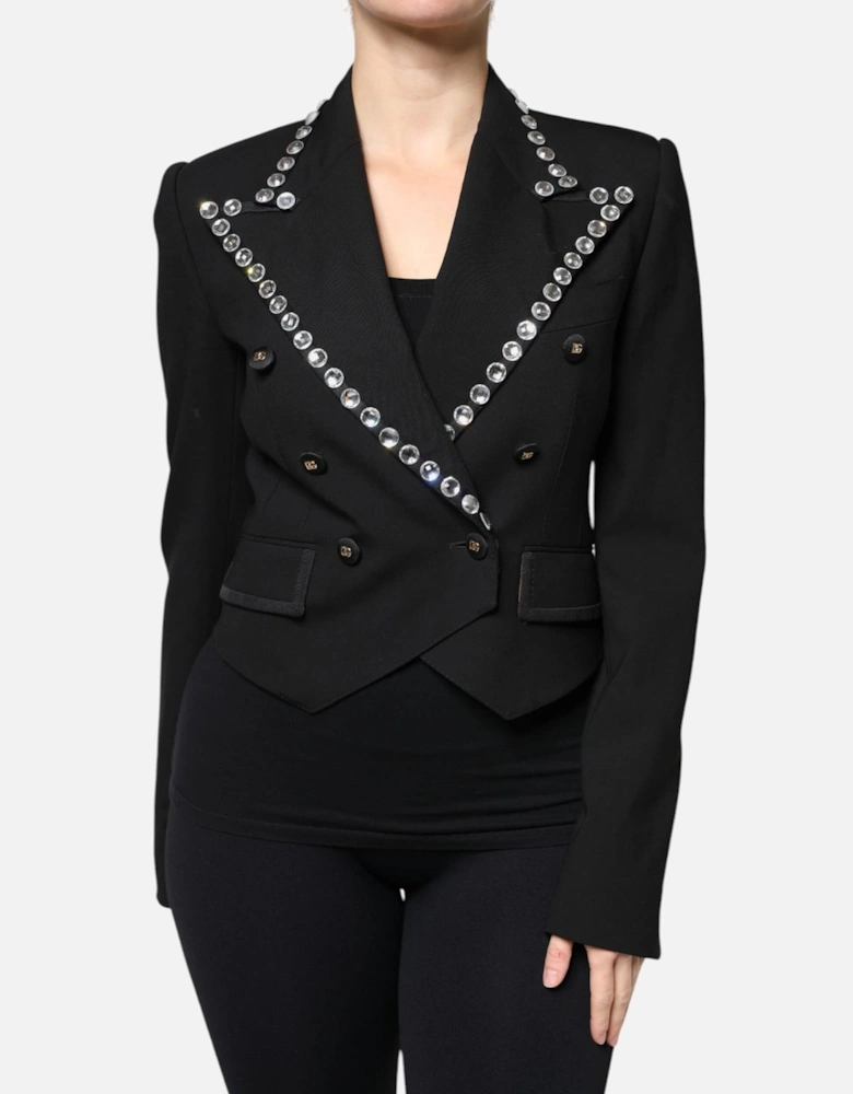 Double Breasted Embellished Coat Jacket Women - Black Jackets