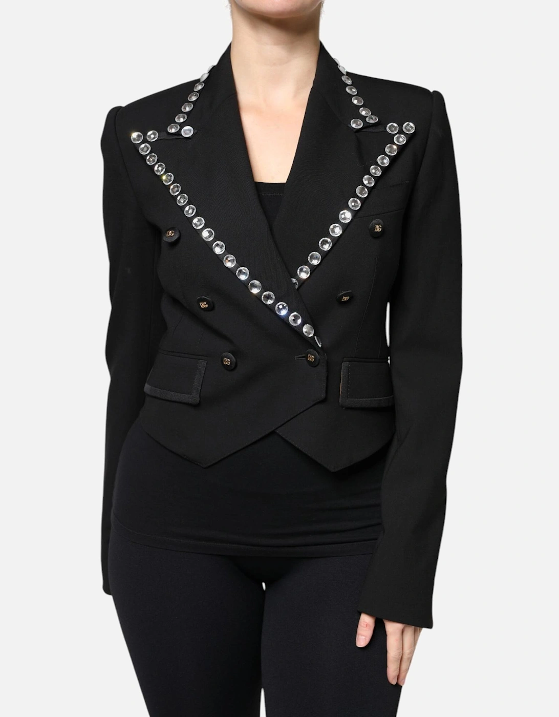 Double Breasted Embellished Coat Jacket Women - Black Jackets, 6 of 5