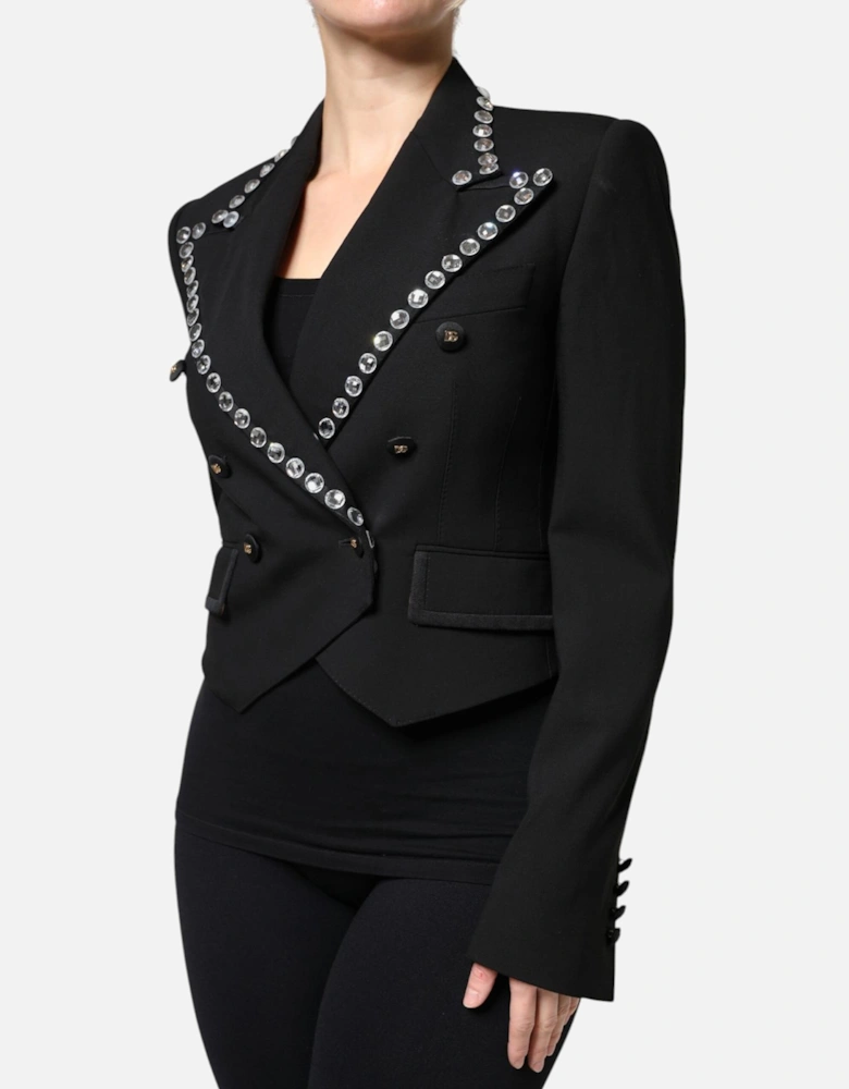 Double Breasted Embellished Coat Jacket Women - Black Jackets