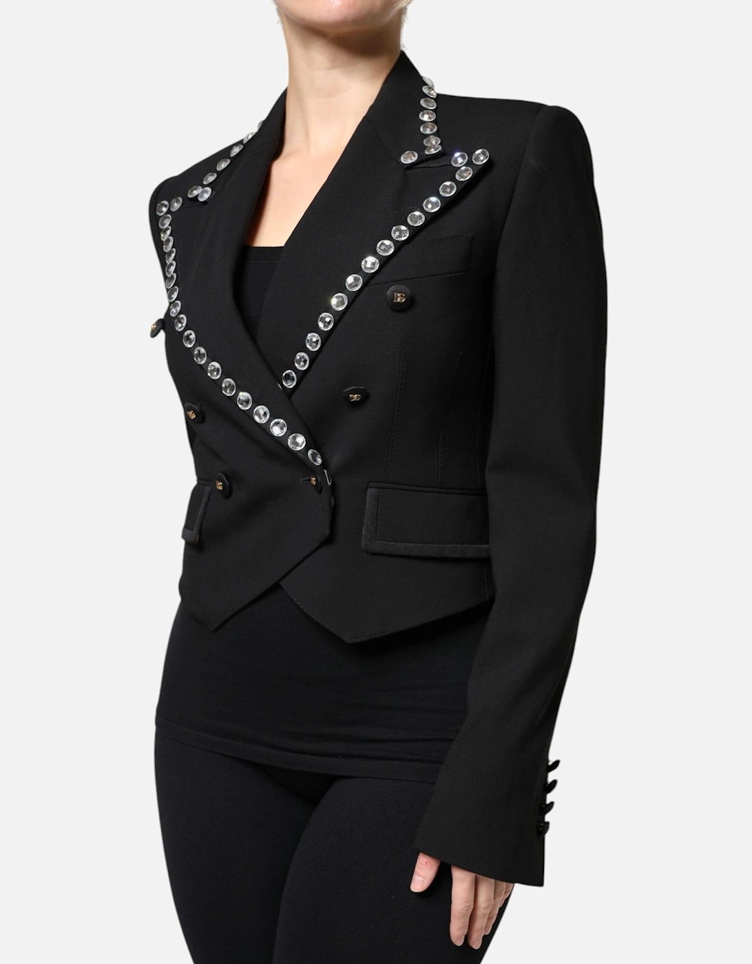 Double Breasted Embellished Coat Jacket Women - Black Jackets