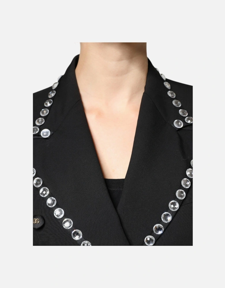 Double Breasted Embellished Coat Jacket Women - Black Jackets