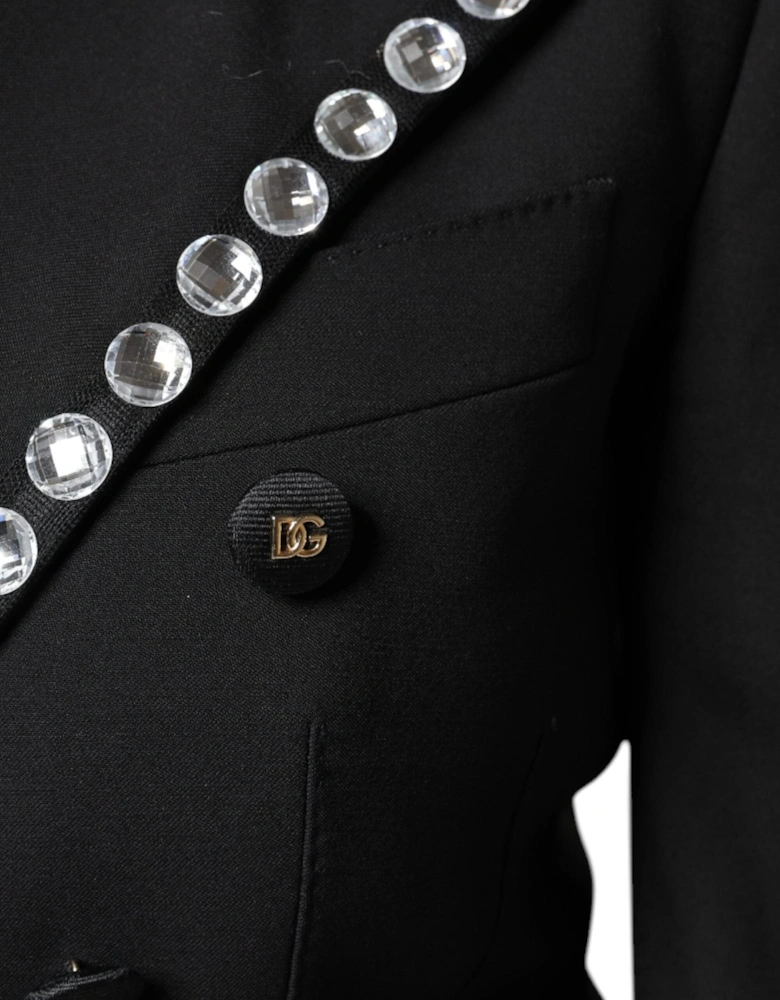 Double Breasted Embellished Coat Jacket Women - Black Jackets