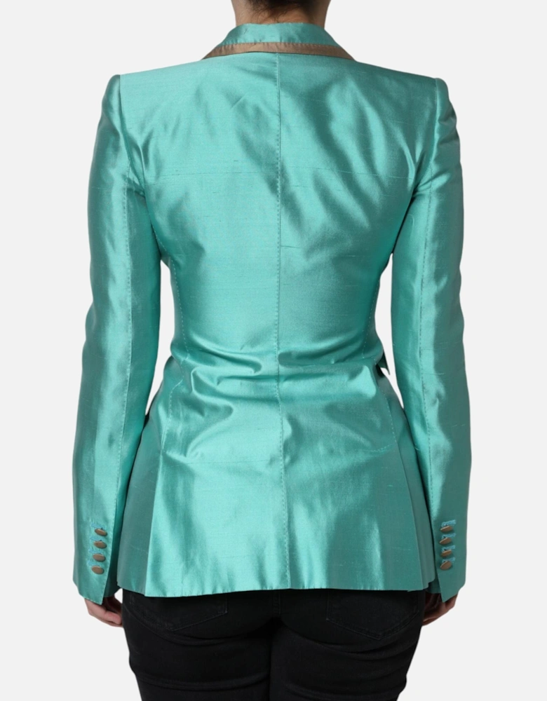 Single Breasted Silk Blazer with Peak Lapels Women - Green Suits