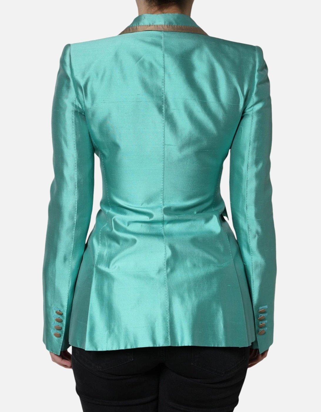 Single Breasted Silk Blazer with Peak Lapels Women - Green Suits