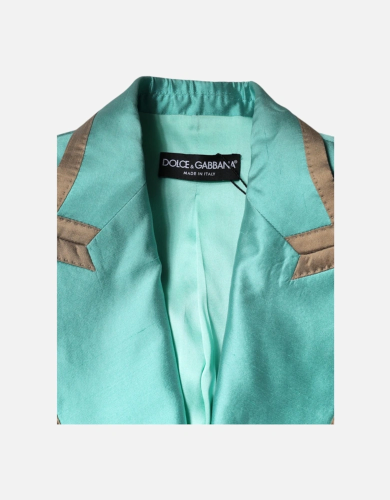 Single Breasted Silk Blazer with Peak Lapels Women - Green Suits